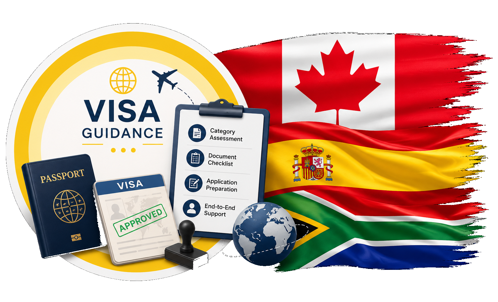 Visa guidance documents with destination flags