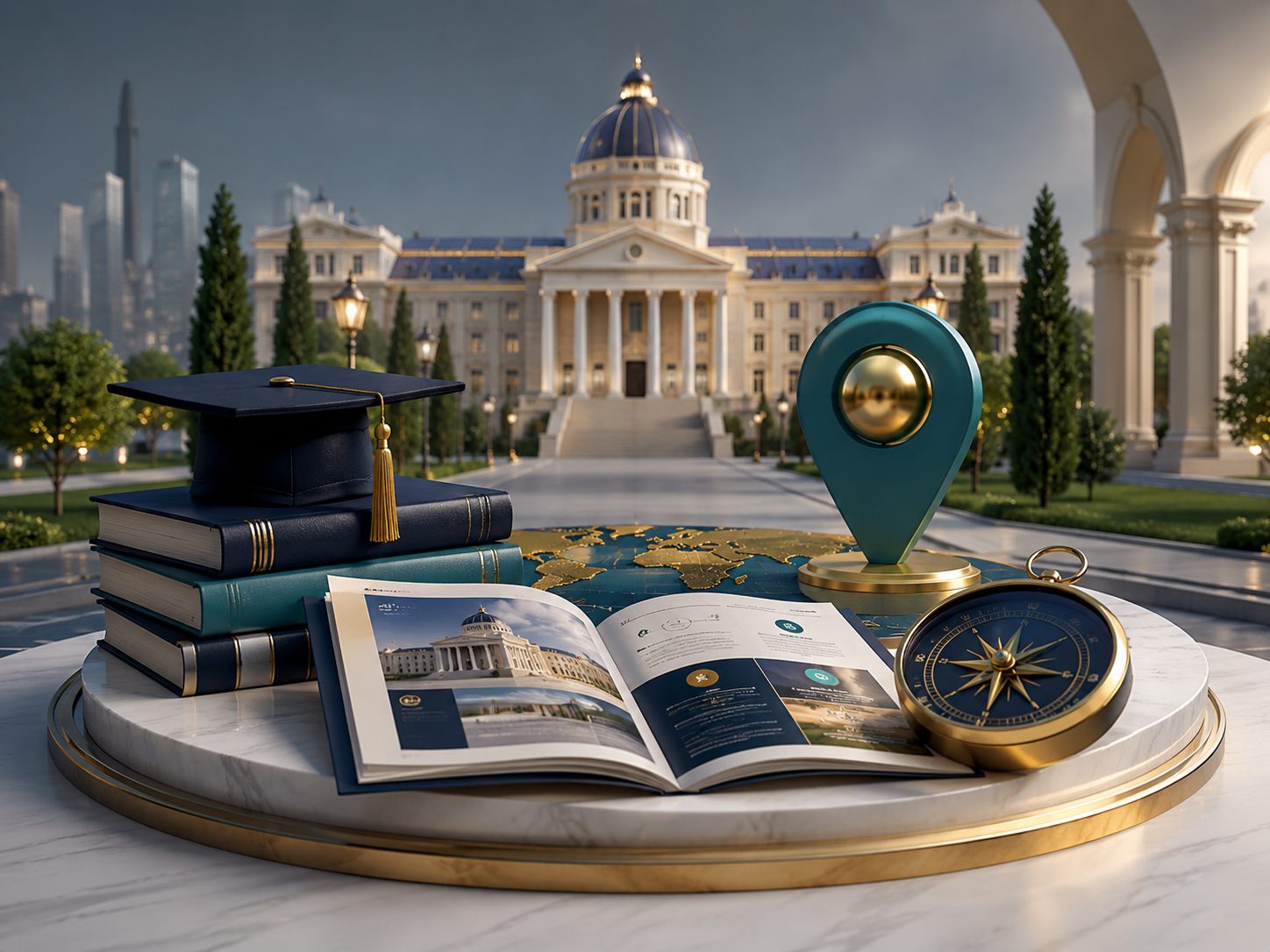 Course and institution guidance with books and destination planning