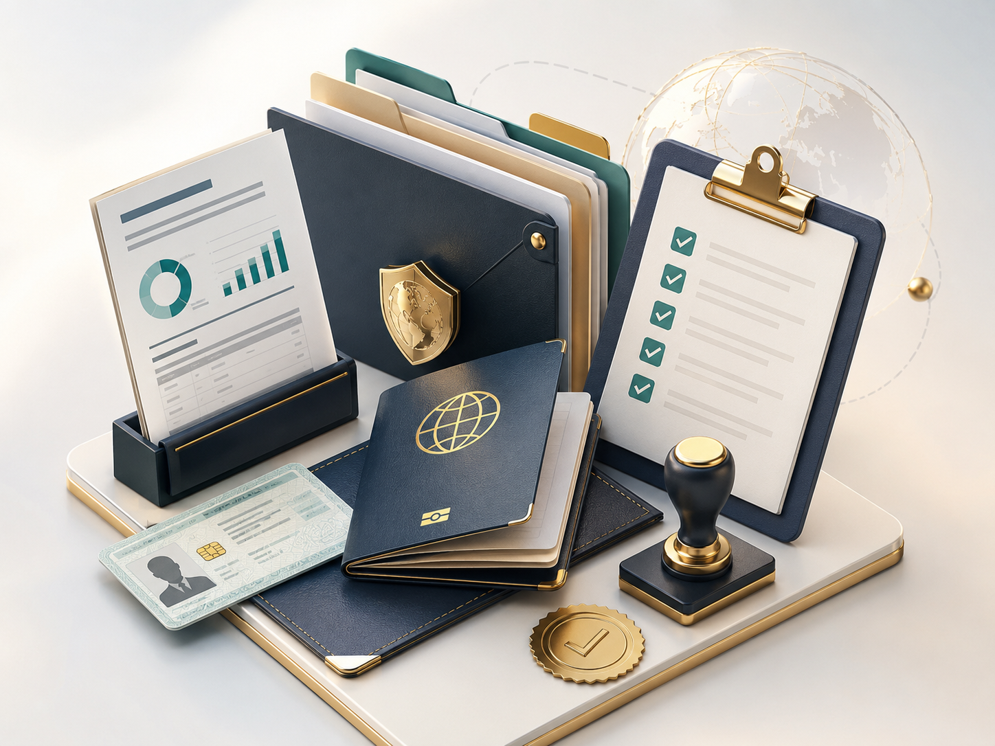 Visa documentation checklist with passport and identity papers
